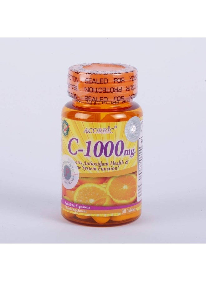 فيتامين أسكوربيك C-1000 ملغ – معزز المناعة ومكمل تبييض البشرة – 30 قرص نباتي